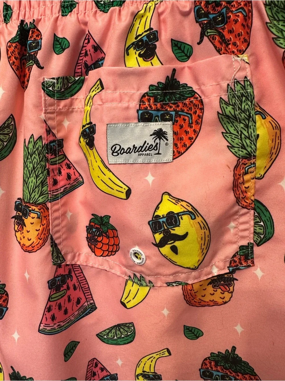 Boardies Apparel Pink Tropical Fruit Swim Trunks Men’s Large Funny Swim Shorts